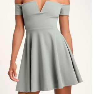 Play the Party Slate Blue Off-the-Shoulder Skater